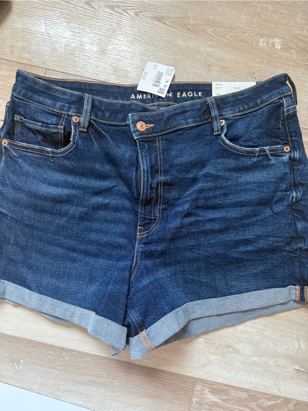 American Eagle Outfitters Dark Blue Rolled-Hem Denim Shorts